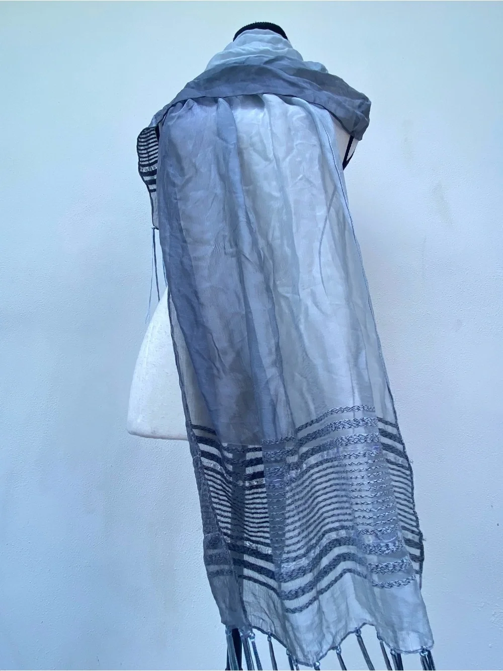 Whimsygoth Ombré Steel Grey Sequin Fringe Scarf
